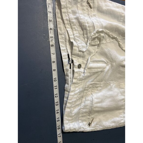 Womens Linen Pants Size 8 White Drawstring Waist Coastal Beach Boho Lagenlook - Picture 2 of 12